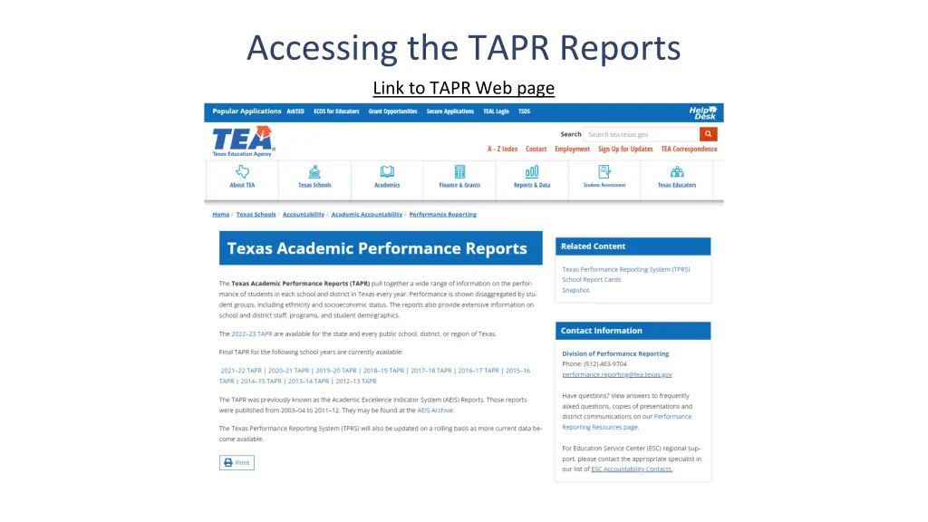 accessing the tapr reports
