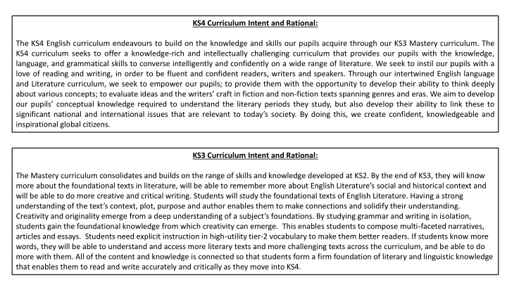 ks4 curriculum intent and rational