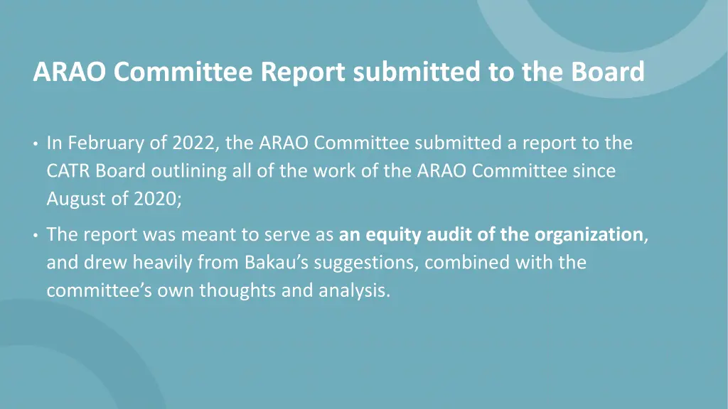 arao committee report submitted to the board