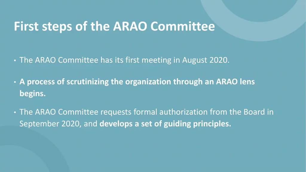 first steps of the arao committee