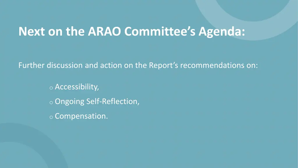 next on the arao committee s agenda