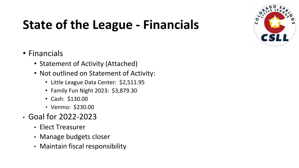 state of the league financials