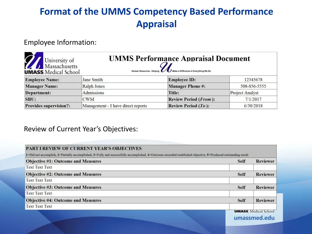 format of the umms competency based performance