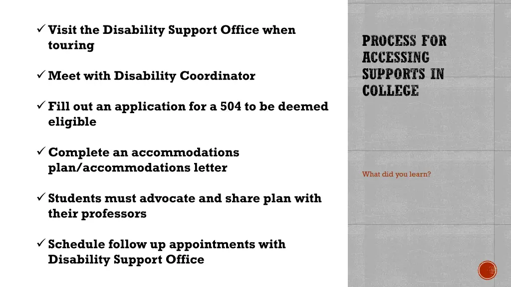 visit the disability support office when touring