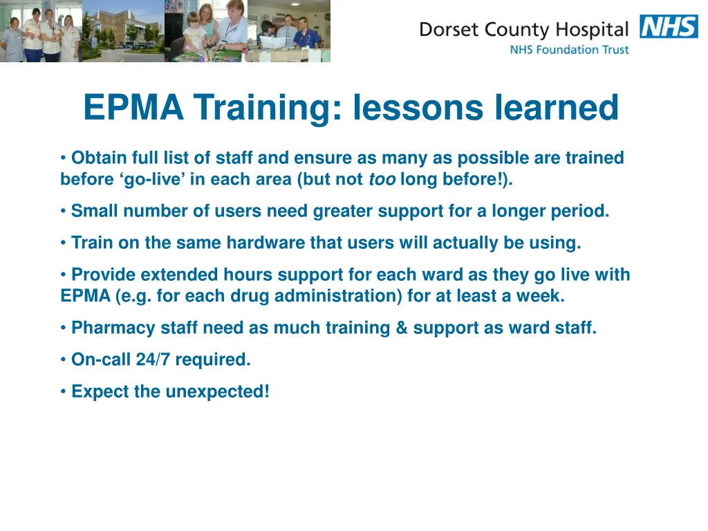 epma training lessons learned 1