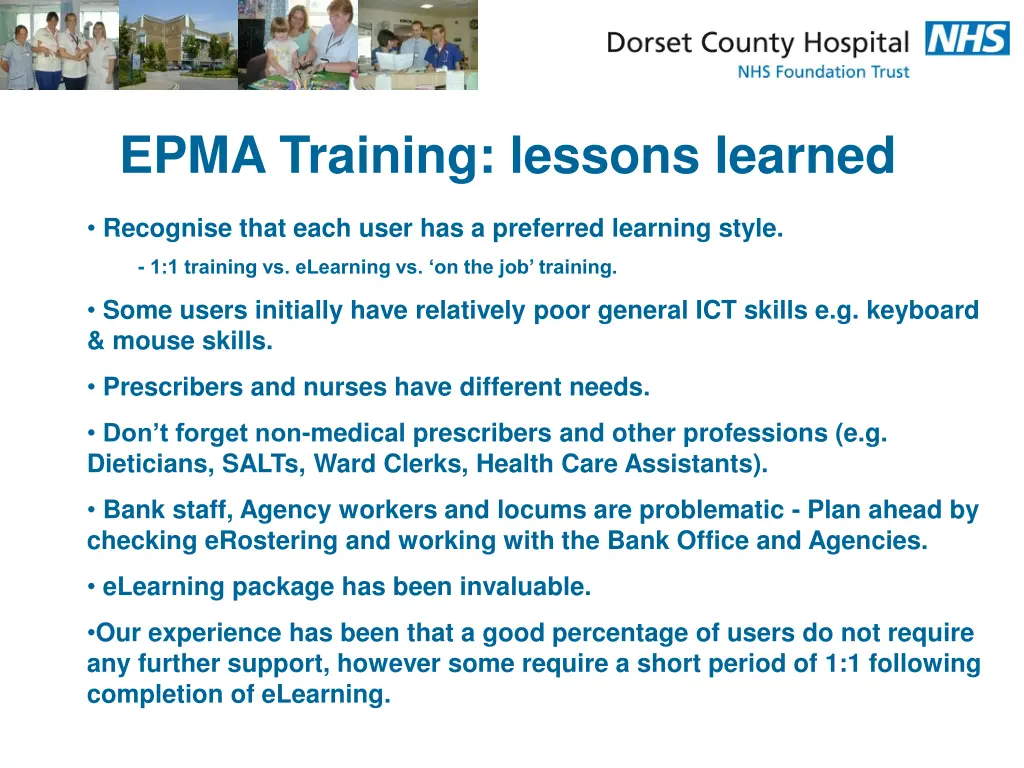 epma training lessons learned