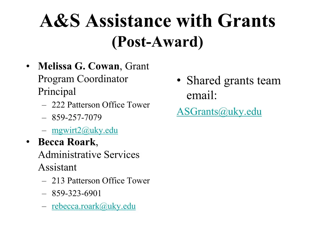 a s assistance with grants post award