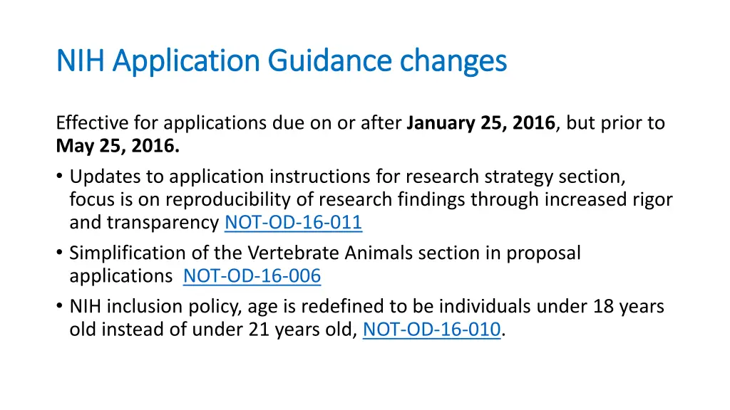 nih application guidance changes nih application
