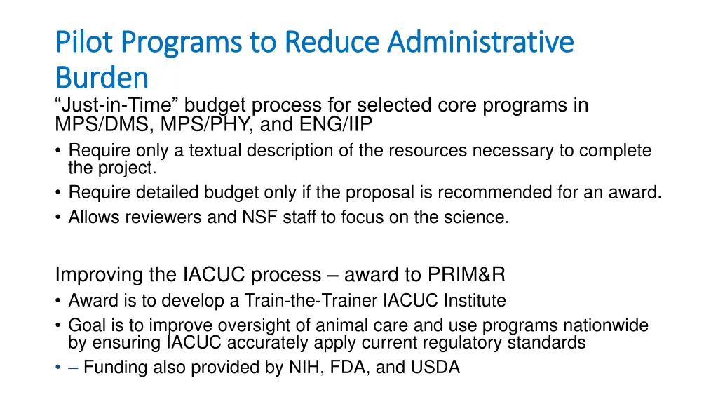 pilot programs to reduce administrative pilot