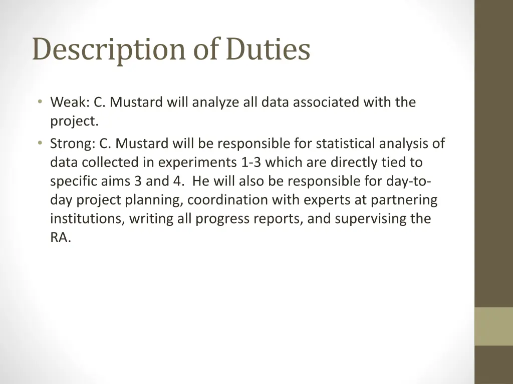 description of duties