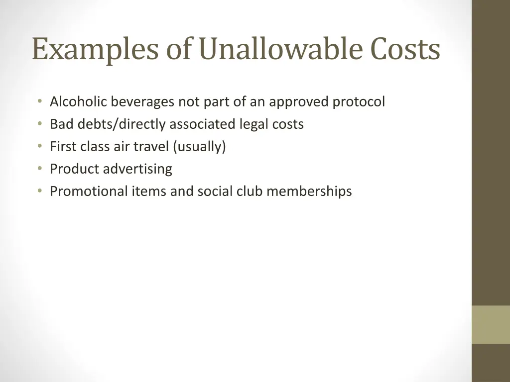 examples of unallowable costs