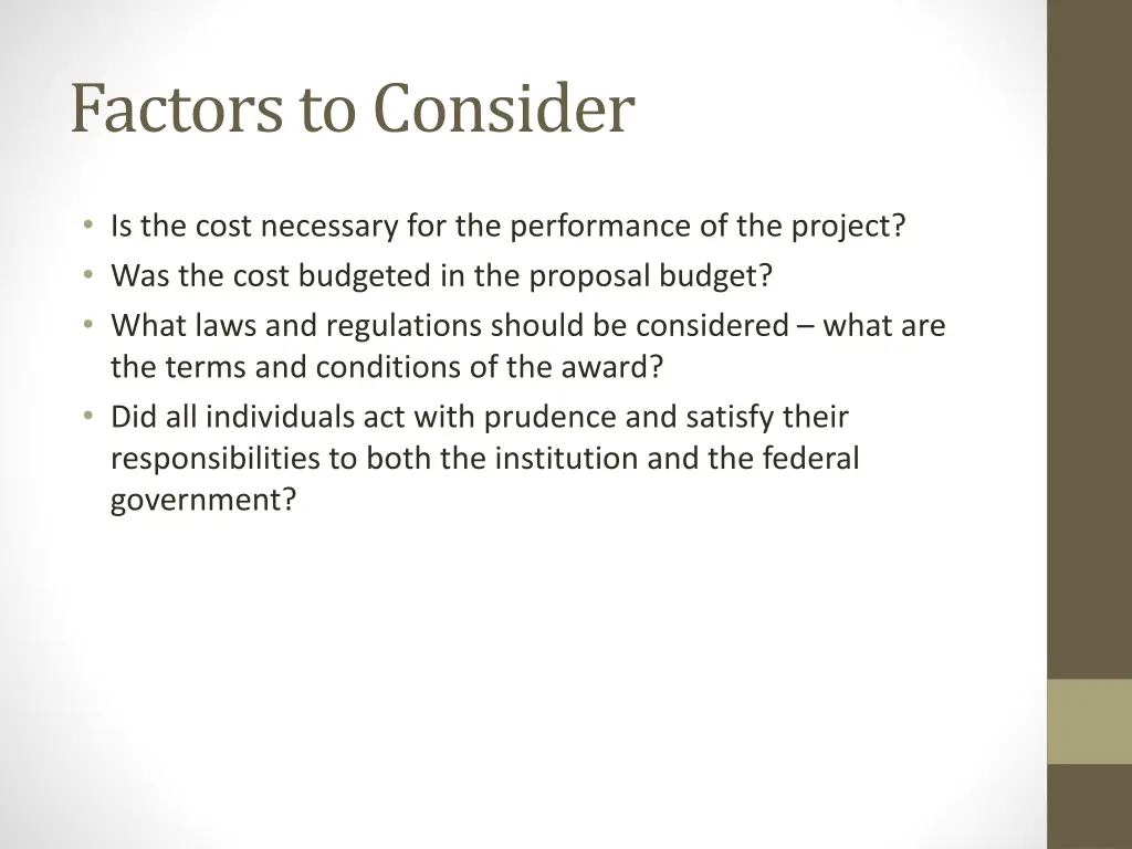 factors to consider