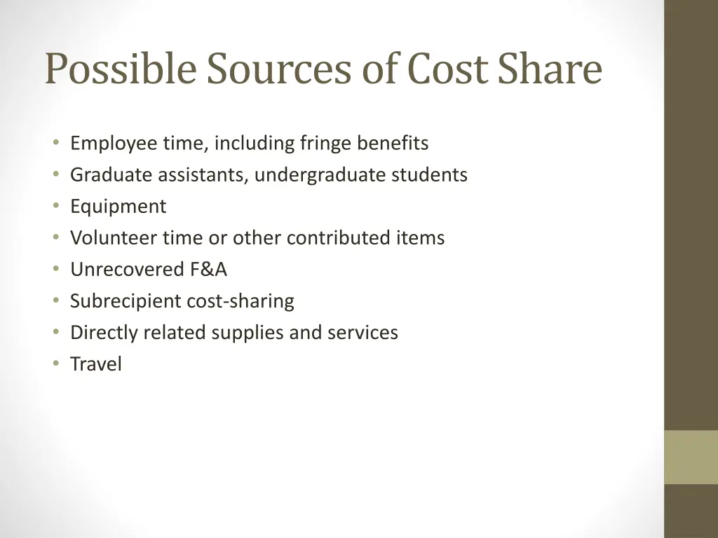 possible sources of cost share
