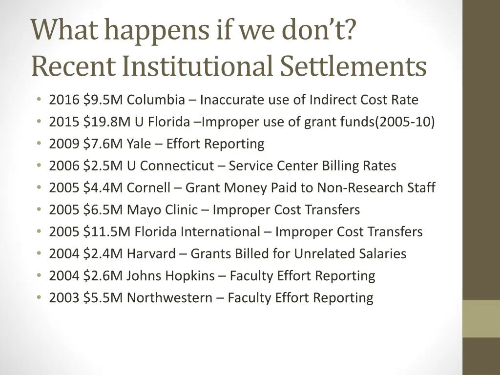 what happens if we don t recent institutional