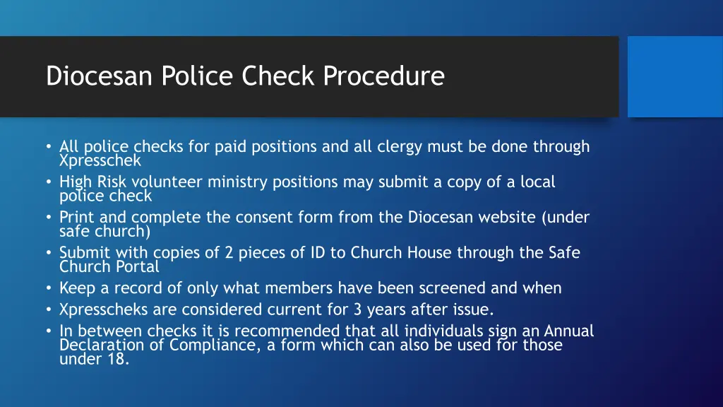 diocesan police check procedure