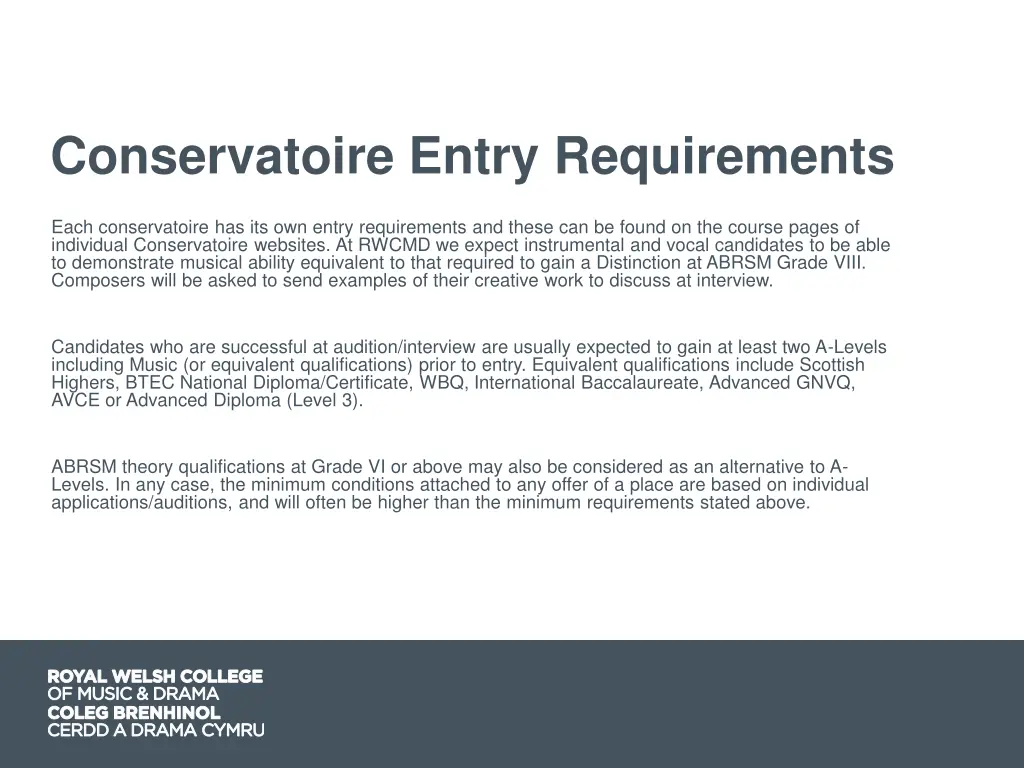 conservatoire entry requirements