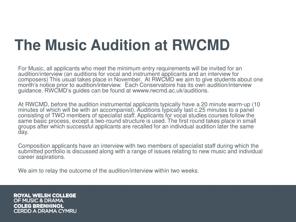 the music audition at rwcmd