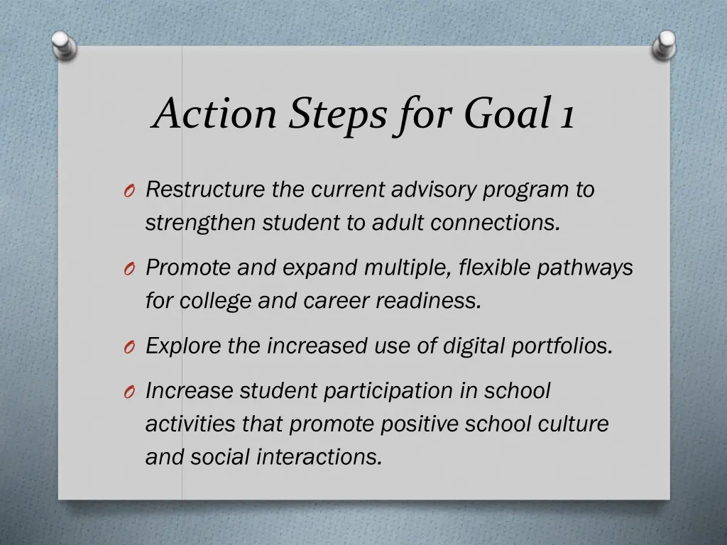 action steps for goal 1