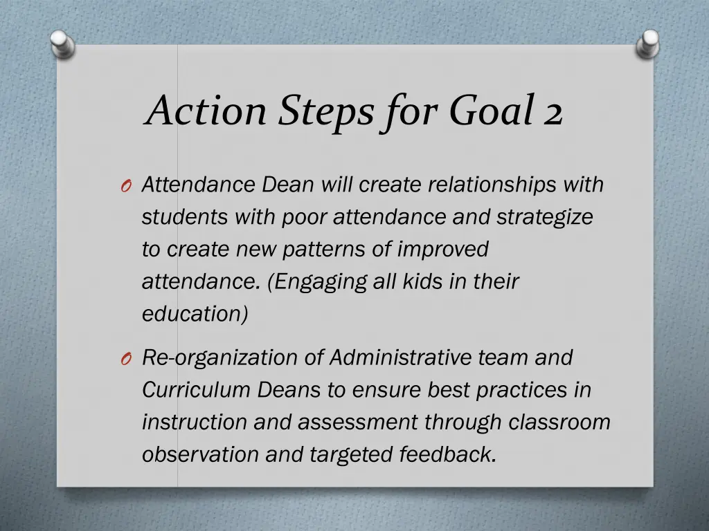 action steps for goal 2