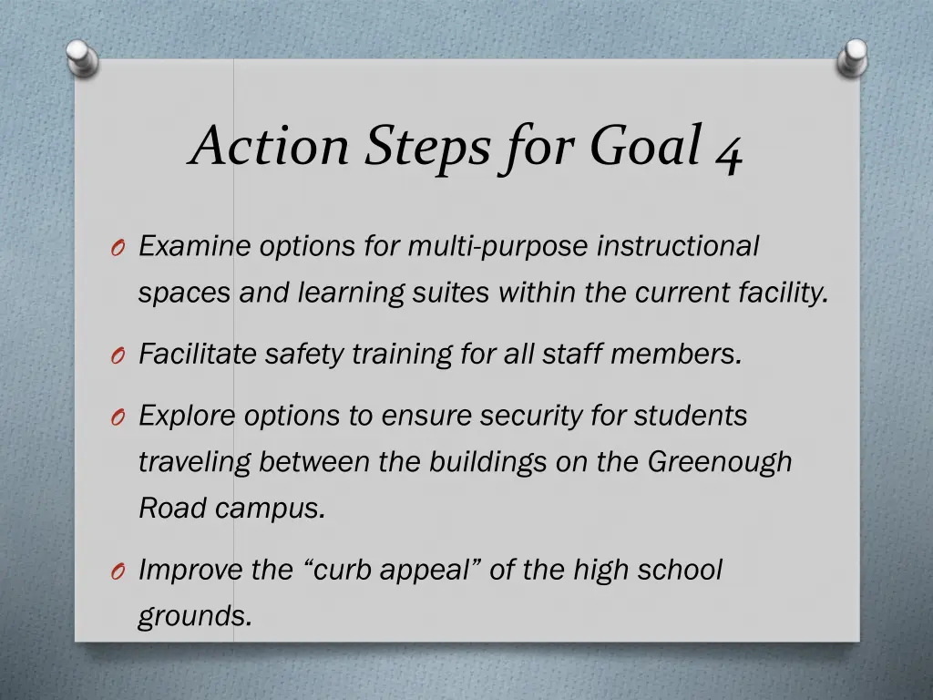 action steps for goal 4
