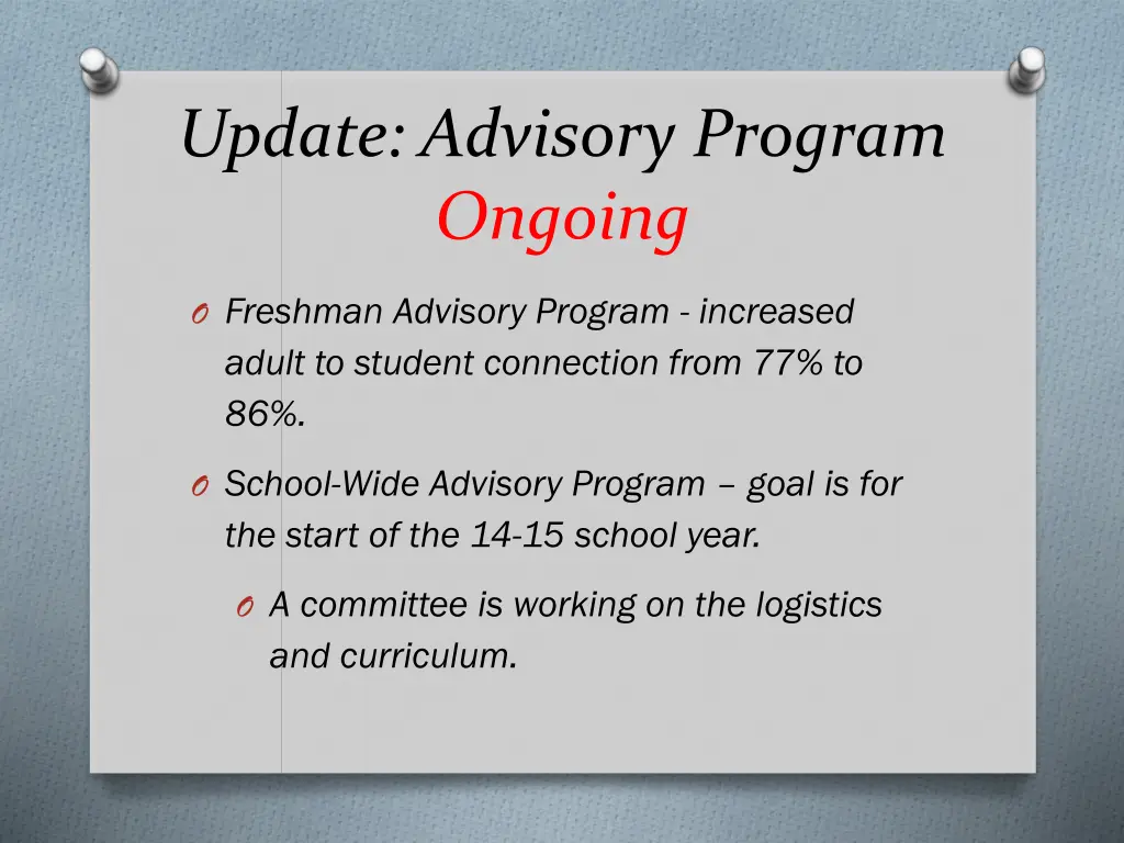 update advisory program ongoing