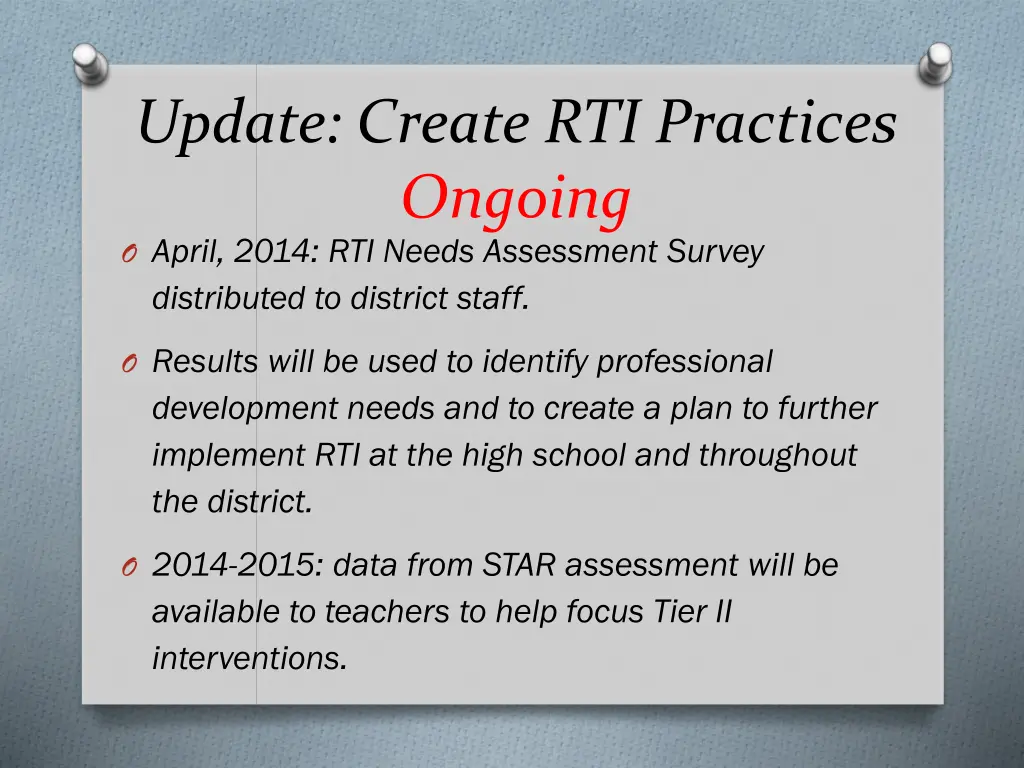 update create rti practices ongoing o april 2014