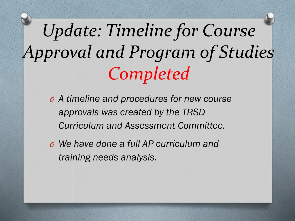 update timeline for course approval and program