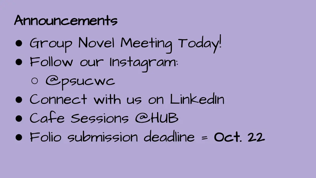 announcements announcements group novel meeting