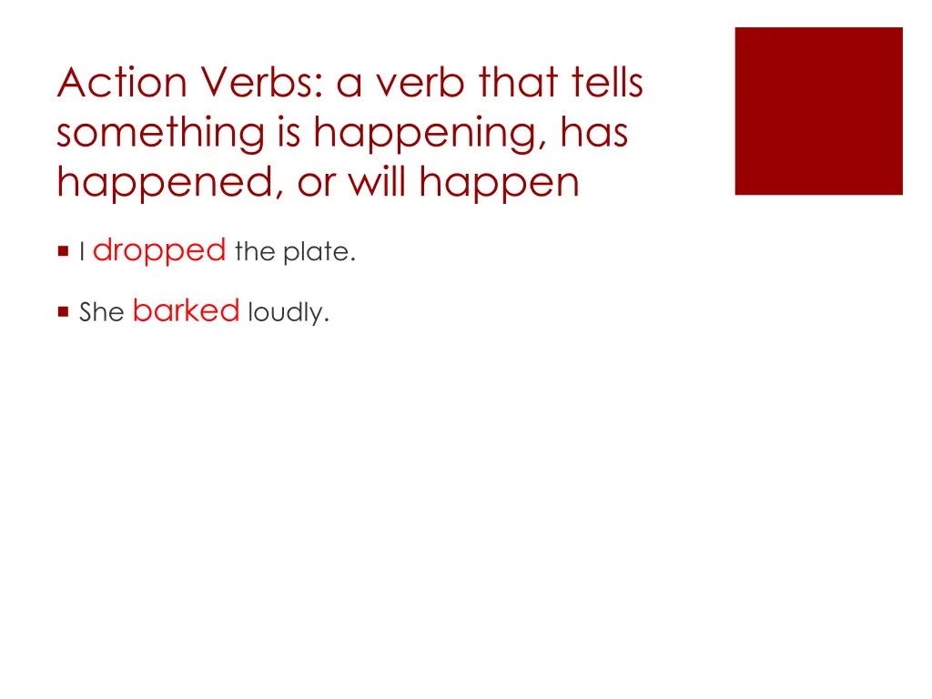 action verbs a verb that tells something