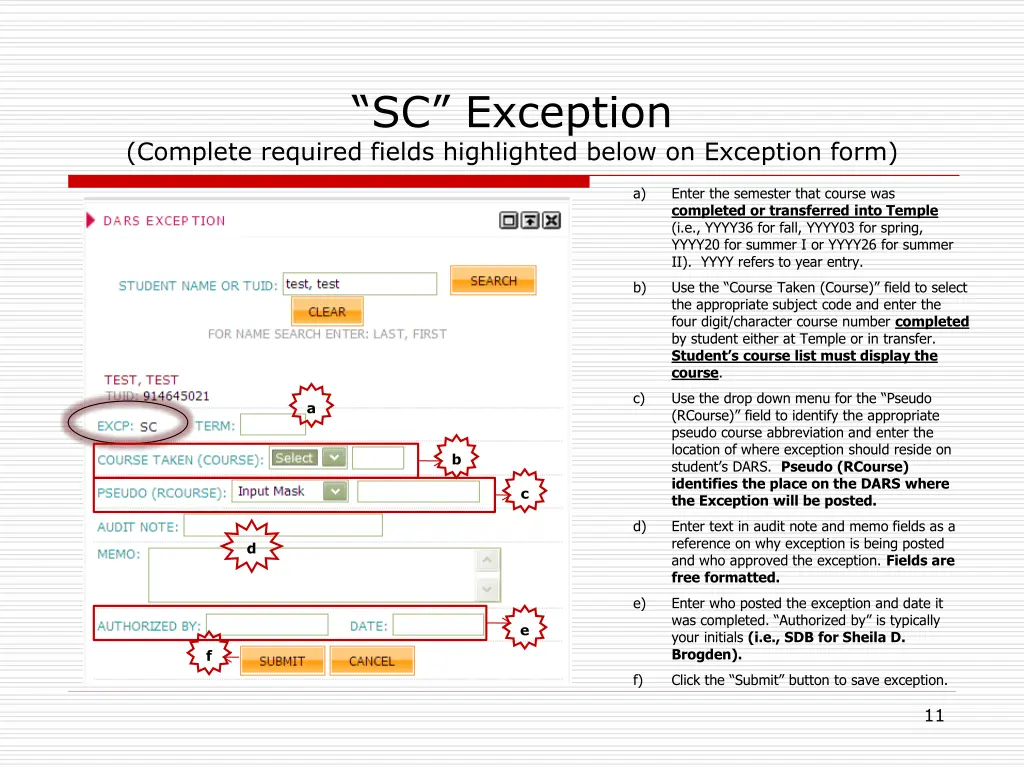 sc exception