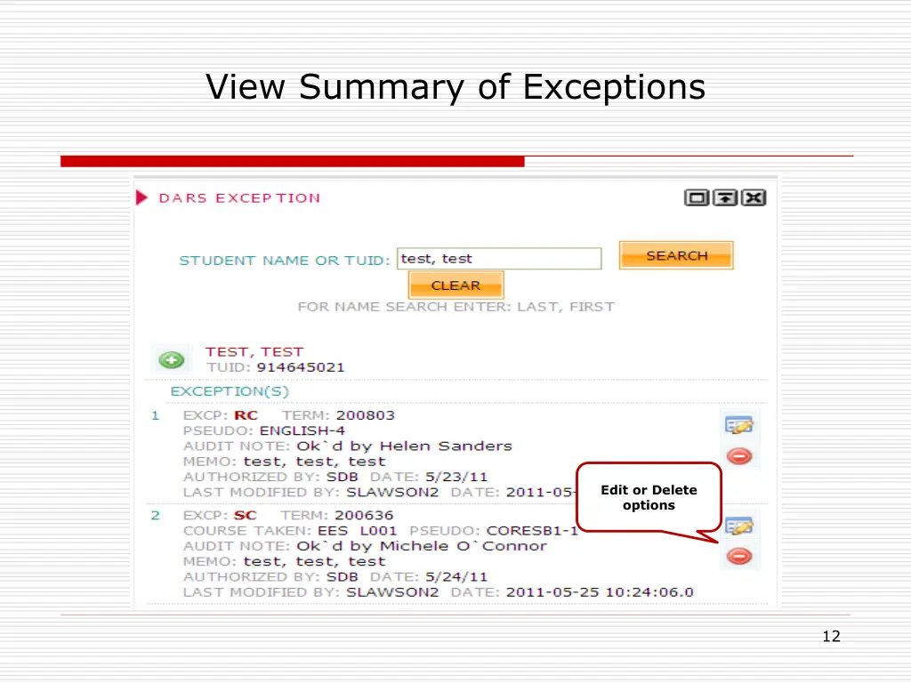 view summary of exceptions 1