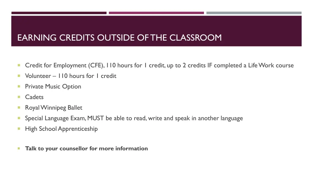 earning credits outside of the classroom