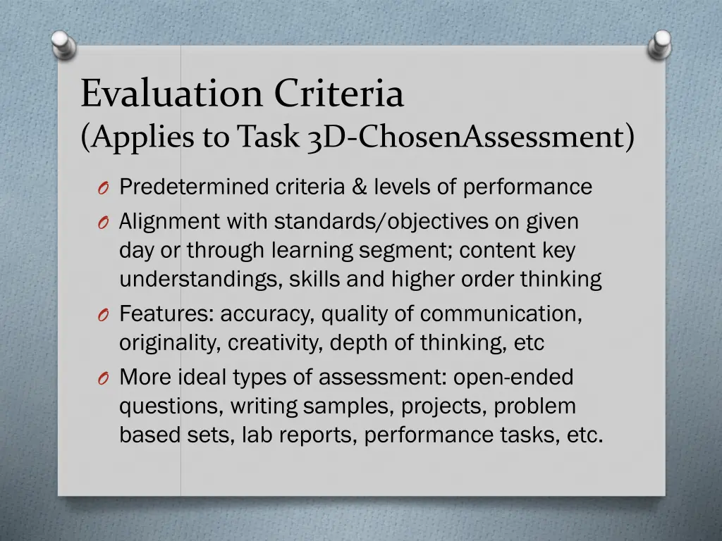 evaluation criteria applies to task