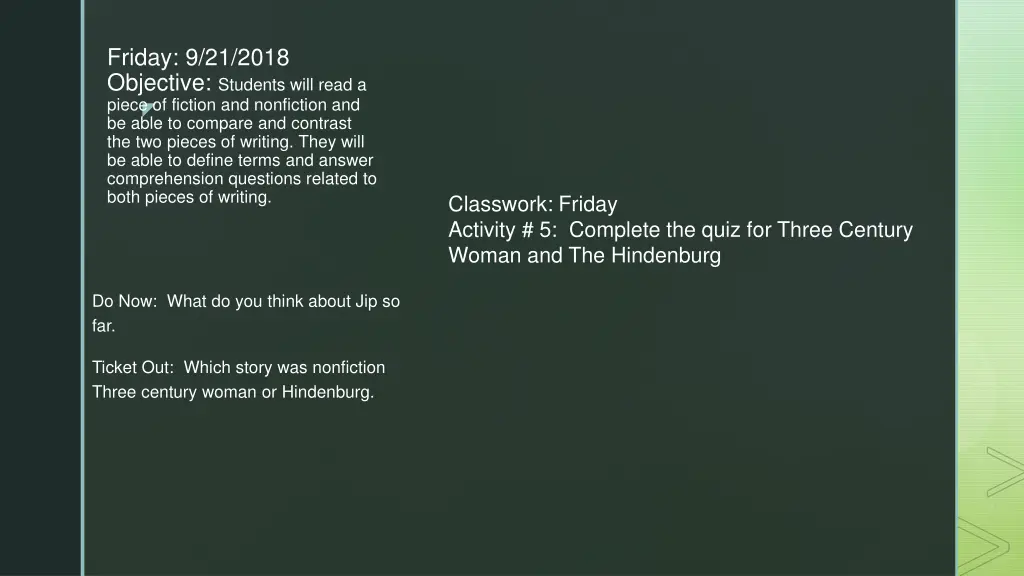 friday 9 21 2018 objective students will read