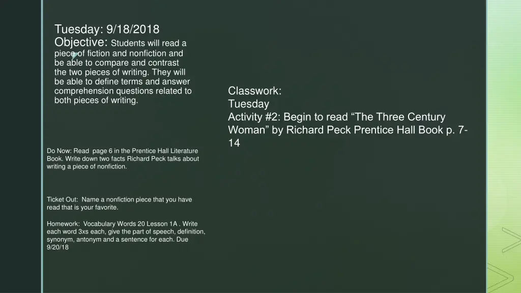 tuesday 9 18 2018 objective students will read