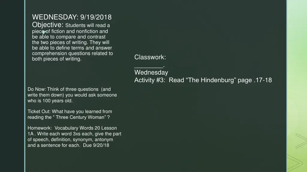 wednesday 9 19 2018 objective students will read