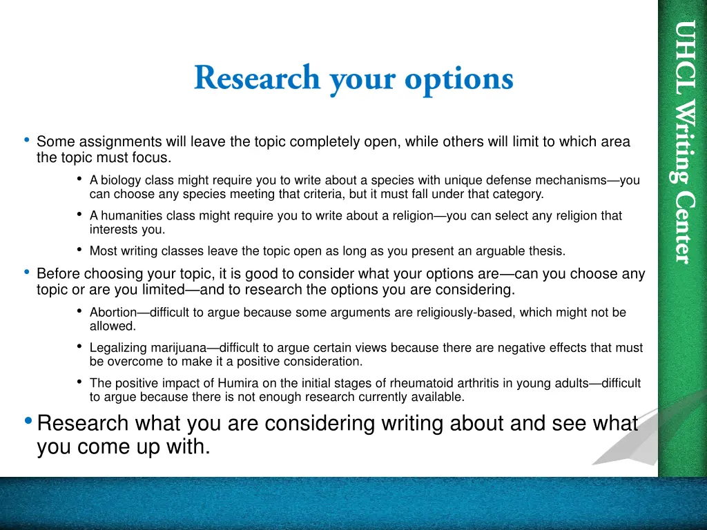 some assignments will leave the topic completely