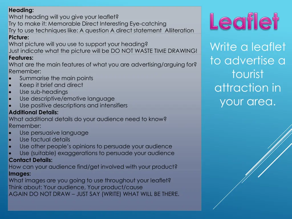heading what heading will you give your leaflet