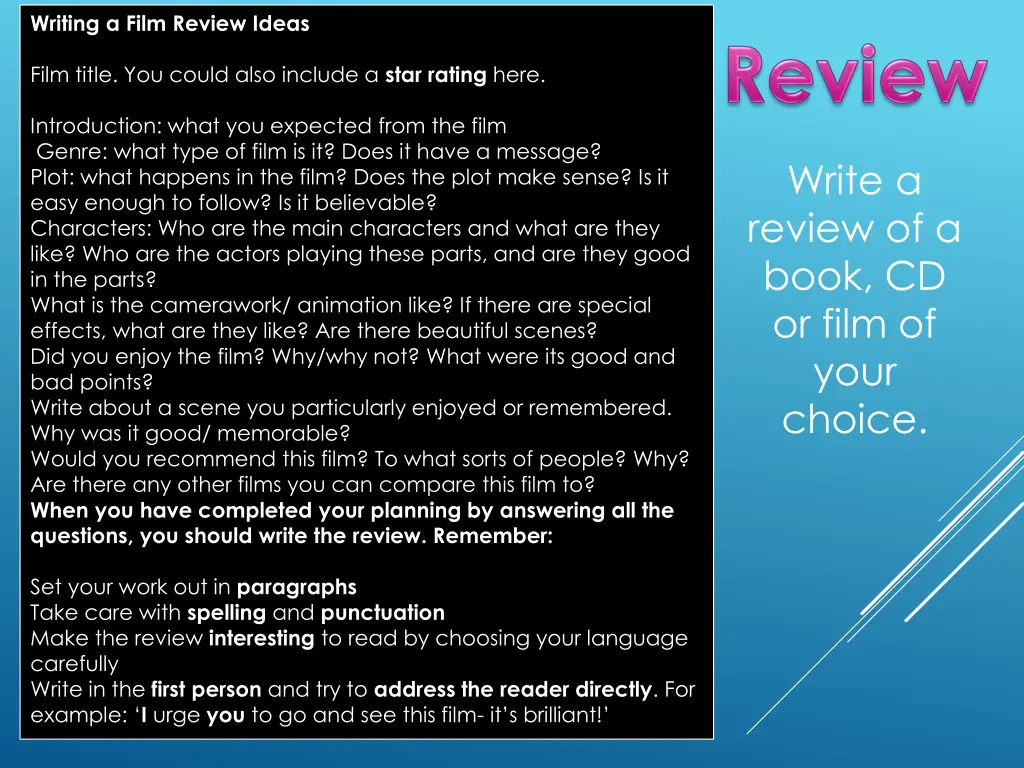 writing a film review ideas