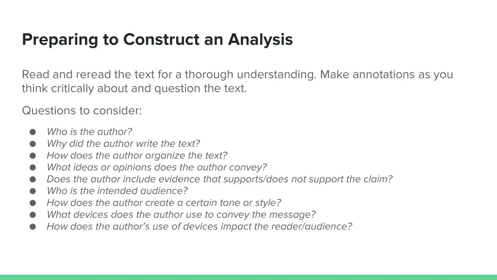 preparing to construct an analysis