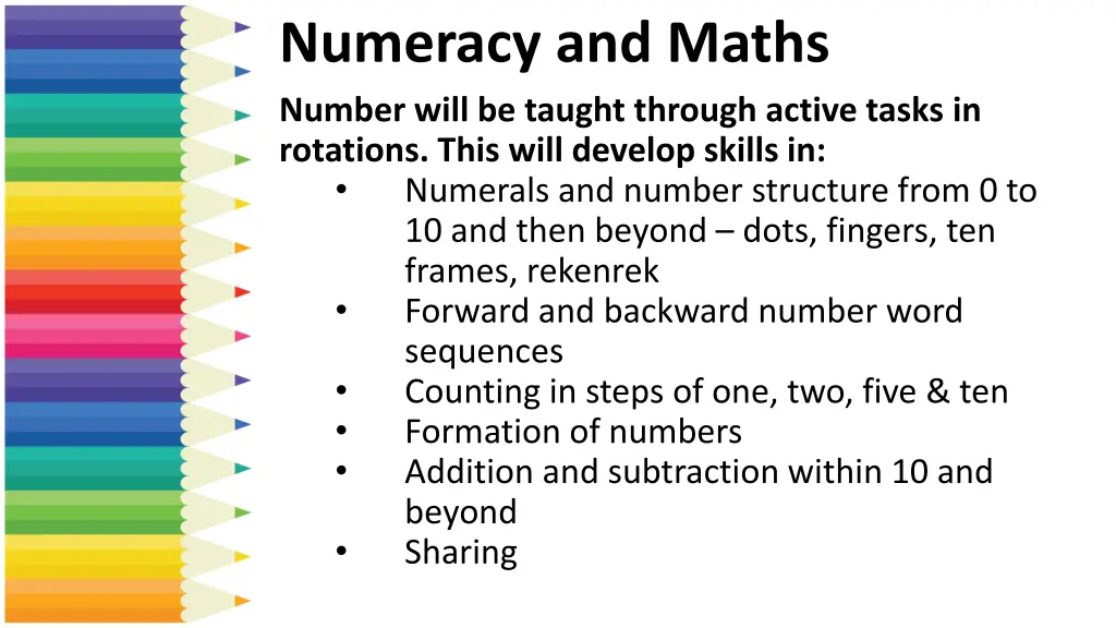numeracy and maths number will be taught through