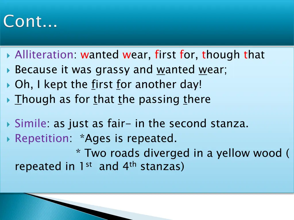alliteration wanted wear first for though that