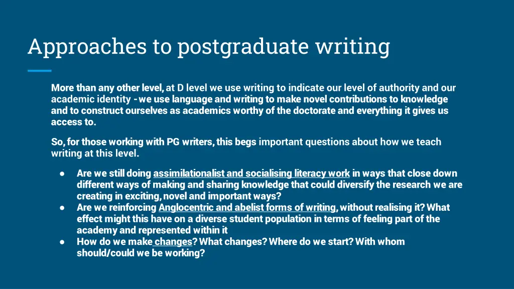 approaches to postgraduate writing