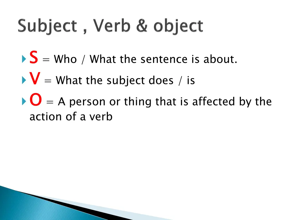 s s who what the sentence is about v v what