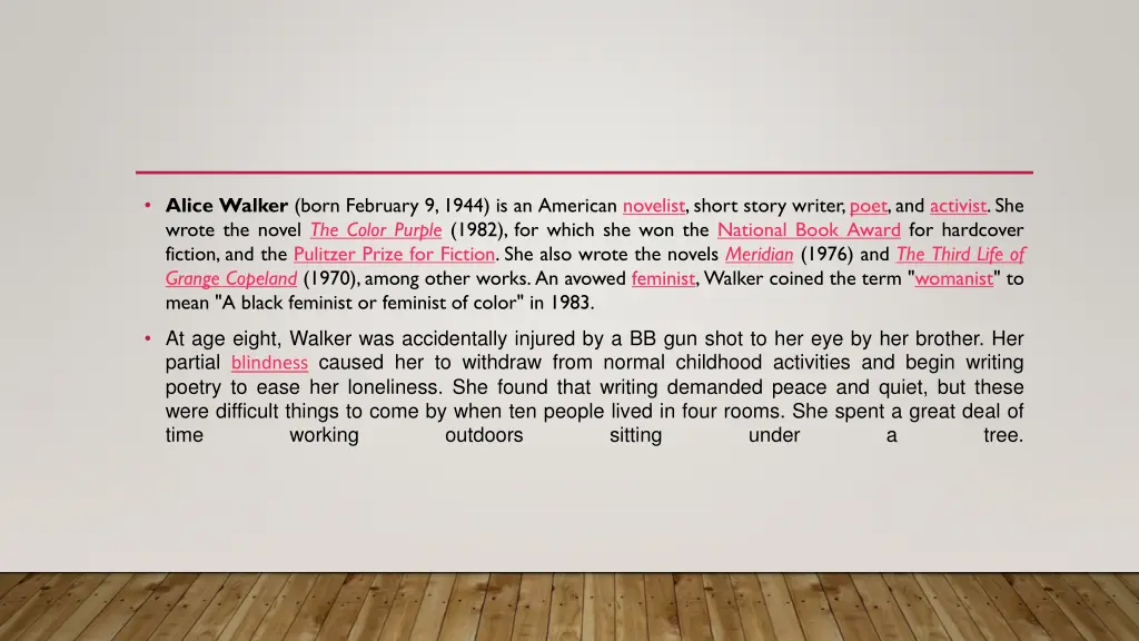 alice walker born february 9 1944 is an american