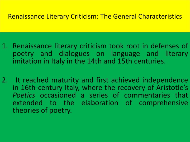 renaissance literary criticism the general