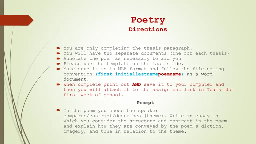 poetry directions