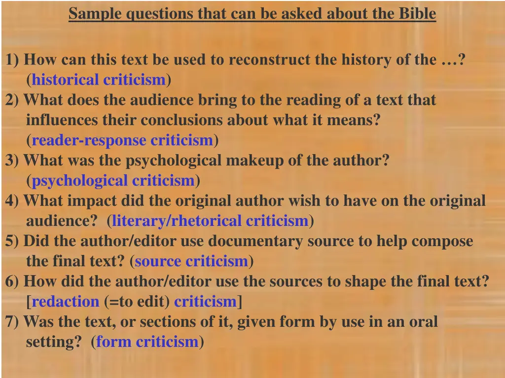 sample questions that can be asked about the bible