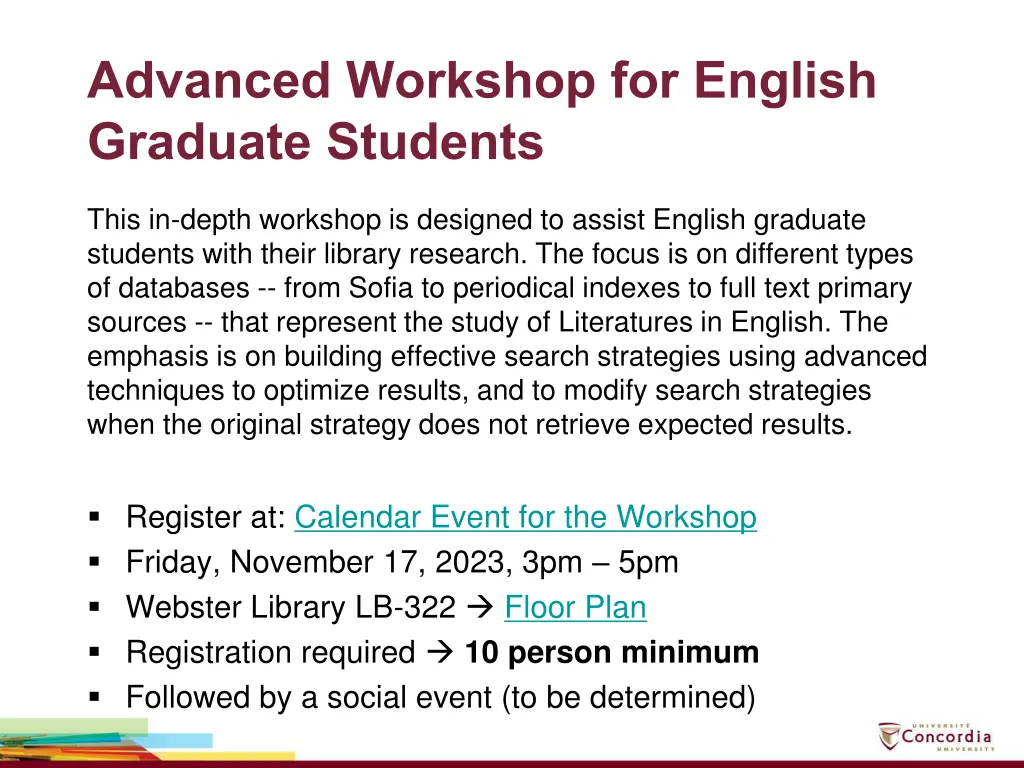 advanced workshop for english graduate students