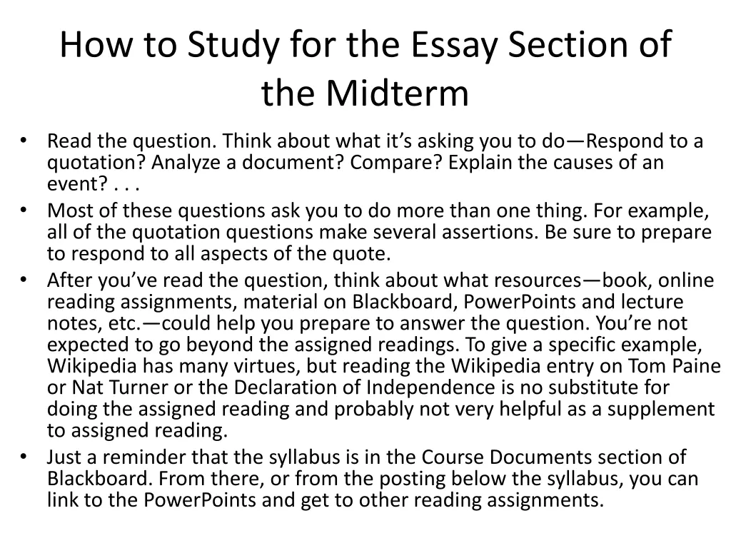 how to study for the essay section of the midterm
